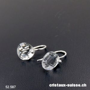 Boucles d'oreilles Cristal de Roche facettée en argent 925. Qual. A