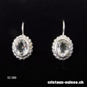 Boucles d'oreilles Cristal de Roche facetté en argent 925. Qual. A