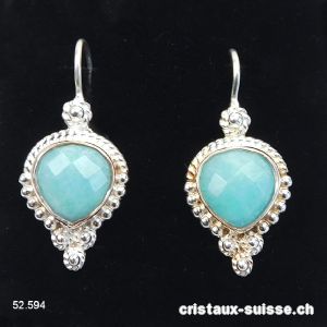 Boucles d'oreilles Amazonite facettée en argent 925. Qual. A