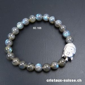 Bracelet Labradorite A 8 mm/18,5 cm et BOUDDHA argent 925