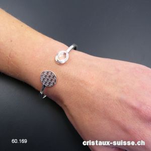 Bracelet Cristal de Roche - Fleur de vie en argent 925, 18 - 19 cm