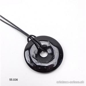 Collier Donut Tourmaline noire - Schörl 4 cm avec cordon cuir à nouer