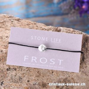 Bracelet Magnésite blanche - Howlite - FROST - avec cordon satin réglable noir. OFFRE SPECIALE