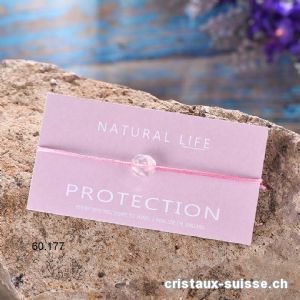Bracelet Cristal de Roche - PROTECTION - avec cordon satin réglable rose. OFFRE SPECIALE