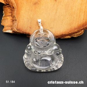 Pendentif Cristal de Roche Bouddha avec boucle argent 925. Qual. A