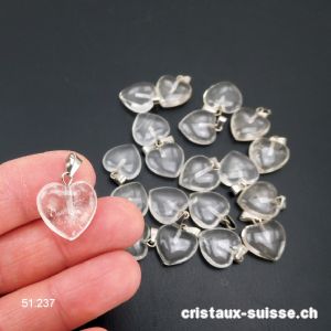 Pendentif Cristal de roche Coeur 1,5 cm avec boucle métal argenté. OFFRE SPECIALE