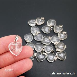 Pendentif Cristal de roche Coeur 1,5 cm avec boucle métal argenté. OFFRE SPECIALE