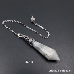 Pendule Labradorite gris clair et décor métal 6 - 6,5 cm. OFFRE SPECIALE