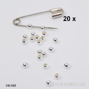 20 x Perles d'Argent 925, 3 mm / trou 1 mm