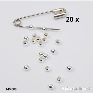 20 x Perles d'Argent 925, 3 mm / trou 1,5 mm