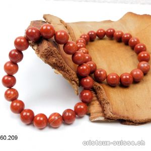 Bracelet Jaspe rouge brique 10 mm, élastique 19 cm. Taille M-L