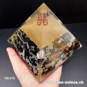 Pyramide Orgonite XL 12,5 cm Tourmaline noire, Sélénite, Triskell 