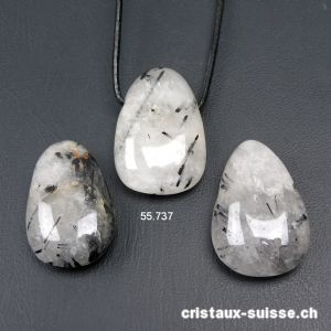 Tourmaline - Quartz 3 cm percé avec cordon cuir à nouer