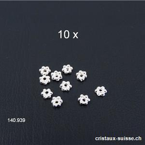 Lot 10 mini Fleurs percées 3,5 mm, Intercalaire en argent 925