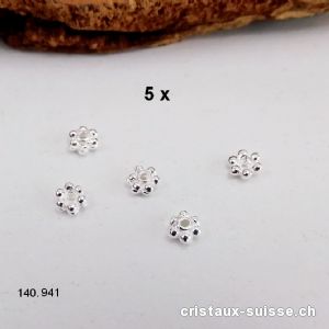 Lot 5 mini Fleurs percées 4 mm, Intercalaire en argent 925. Offre Spéciale