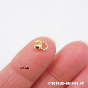 1 Boule cache-noeud 4 mm à pincer AVEC oeillet, argent 925 doré