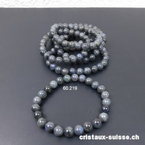 Bracelet Labradorite foncée 8 mm, élastique 18 - 19 cm. Taille M