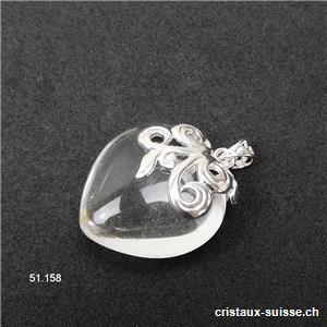 Pendentif Cristal de Roche Coeur bombé 2,7 x 2,5 cm en argent 925