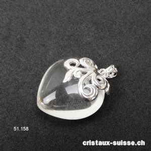 Pendentif Cristal de Roche Coeur bombé 2,5 cm, argent 925