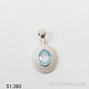 Pendentif Topaze bleue facettée et argent 925