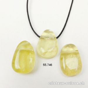 Quartz Lemon 3 cm percé avec cordon en cuir à nouer