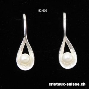 Boucles d'oreilles Perle d'eau douce en argent 925 brossé