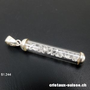 Pendentif Herkimer Diamant biterminé et argent 925, 4 x 0,7 cm