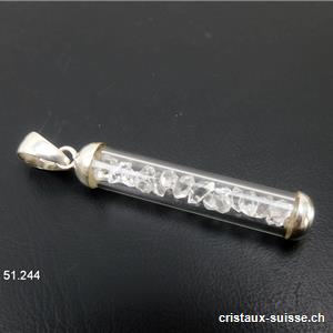 Pendentif Herkimer Diamant biterminé et argent 925, 4 x 0,7 cm