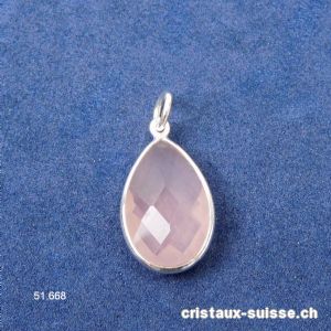 Pendentif Quartz Rose goutte claire facettée  en argent925