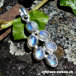 Pendentif Grappe Pierre de Lune Arc-en-Ciel en argent 925. OFFRE SPECIALE