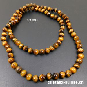 Collier Oeil de Tigre noué 8 mm / 80 cm - Sautoir sans fermoir