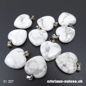 Pendentif Magnésite - Howlite, coeur 2 cm avec boucle métal