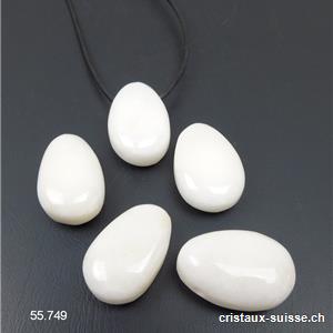 Jade blanc 3 cm percé avec cordon cuir à nouer