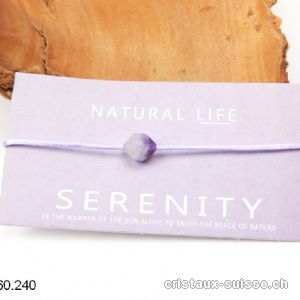 Bracelet Améthyste-Quartz - SERENITY - avec cordon satin réglable violet clair. OFFRE SPECIALE