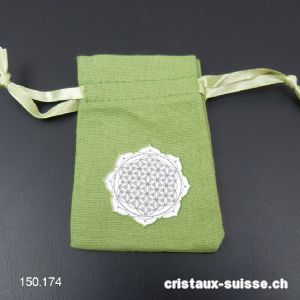 Pochette coton vert Mandala - Fleur de Vie, env. 10 x 6,5 cm