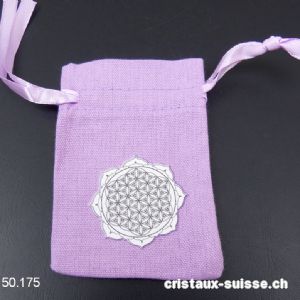 Pochette coton violet Mandala - Fleur de Vie, env. 10 x 6,5 cm