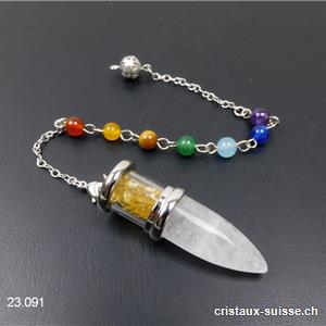 Pendule Cristal de Roche - Citrine env. 5 cm avec chaînette Chakra amovible