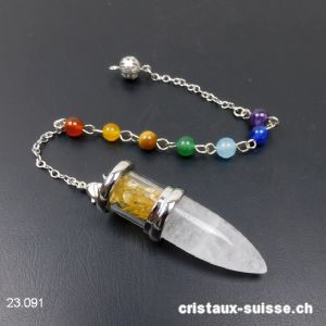 Pendule Cristal de Roche - Citrine env. 5 cm avec chaînette Chakra amovible