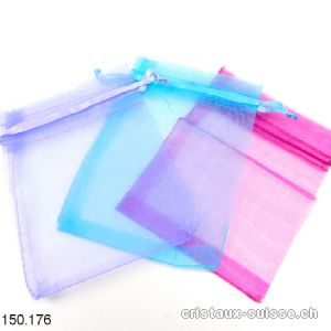 Lot 3 Sachets organza bleu-fuchsia-violet 12 x 8,5 cm. OFFRE SPECIALE