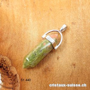 Pendentif Unakite - épidote taille biterminée, avec métal 4 cm