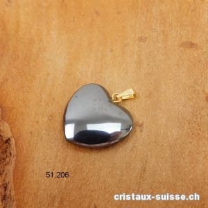 Pendentif Hématite coeur 2 cm avec boucle métal doré