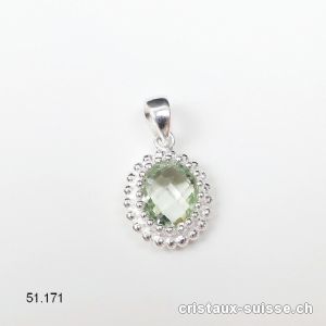 Pendentif Améthyste verte facettée  - Prasiolite en argent 925