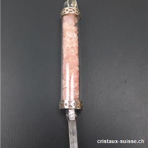 Baguette énergétique Quartz rose et Cristal de Roche, env. 12,5 cm. Pièce unique. OFFRE SPECIALE