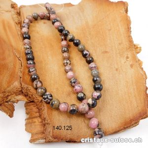 Rang Rhodonite rose - beige - noire 6 - 6,5 mm / 38 cm, env. 60 boules. Offre Spéciale