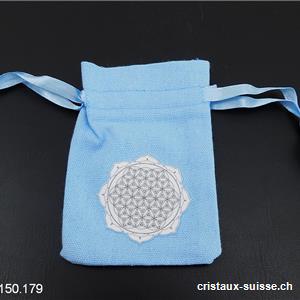 Pochette coton bleu Mandala - Fleur de Vie, env. 10 x 6,5 cm