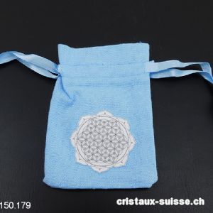 Pochette coton bleu Mandala - Fleur de Vie, env. 10 x 6,5 cm