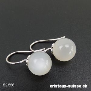 Boucles d'oreilles Pierre de Lune boules 10 mm en argent 925 rhodié