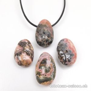 Rhodochrosite 2,5 - 3 cm percée, avec cordon cuir à nouer. Qualité B