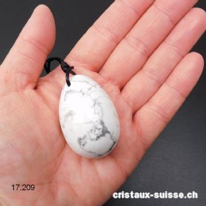 1 Oeuf YONI Magnésite - Howlite blanche 4,5 x 3 cm. Taille L. PERCÉ 