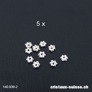 Lot 5 mini Fleurs percées 3,5 mm, Intercalaire en argent 925